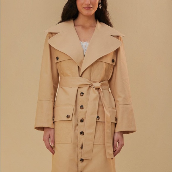 NWT FARM Rio ‘Pockets Over Nude’ Tan Trench Coat - Size XS - Picture 4 of 16
